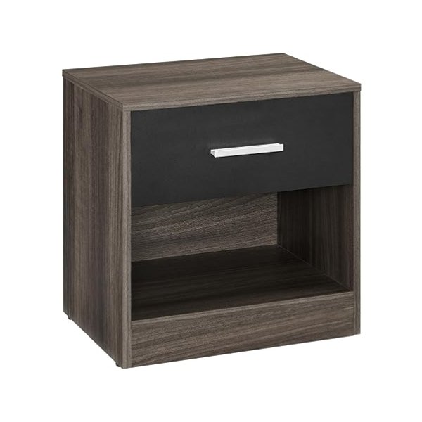 Nachtkastje, bijzettafel, met lade, handvat, open vak, salontafel, voor slaapkamer, woonkamer, kastanjebruin-inkt zwart