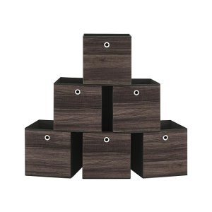 Opslagkubussen, set van 6 opbergbakken met handvat, niet-geweven stofopslagboxen, 30 x 30 x 30 cm, geschikt voor kubusopslageenheid, opvouwbare, kledingopslag, kastanjebruin