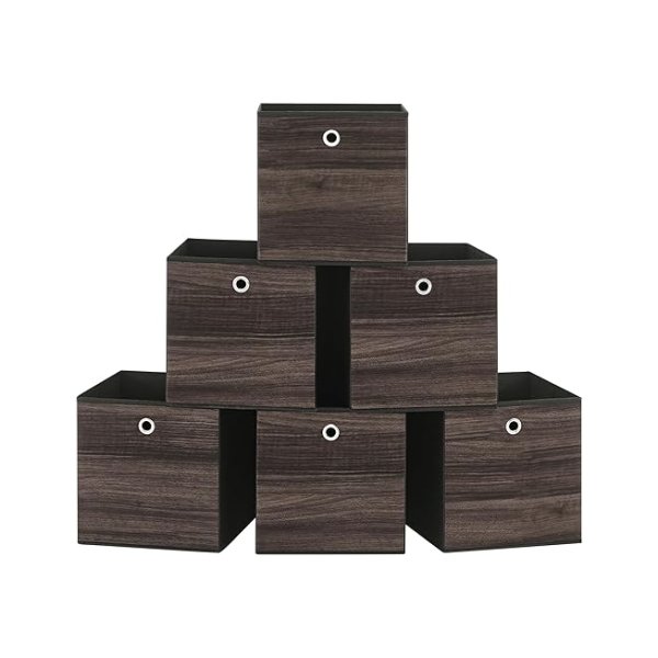 Opslagkubussen, set van 6 opbergbakken met handvat, niet-geweven stofopslagboxen, 30 x 30 x 30 cm, geschikt voor kubusopslageenheid, opvouwbare, kledingopslag, kastanjebruin