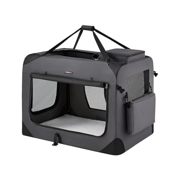 Opvouwbare hondendoos, transportdoos voor honden xxl hondentas oxford stof mesh ademende draagbaar metalen frame met handgrepen zakken 91 x 63 x 63 cm grijs
