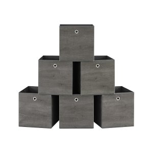 Opslagkubussen, set van 6 opslagbakken met handvat, niet-geweven stofopslagboxen, 33 x 33 x 33 cm, geschikt voor kubusopslageenheid, opvouwbaar, kledingopslag, Moggy grijs