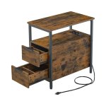 Bijzettafel, nachtkastje met stekkersstrip 2 laden salontafel bedtafel voor woonkamer slaapkamer slaapkamer vintage bruin klassiek zwart zwart