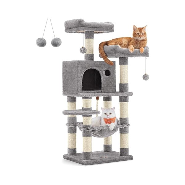 Katboom, stabiele kattentoren, 2 pluche zitstokken, 112 cm, lichtgrijs