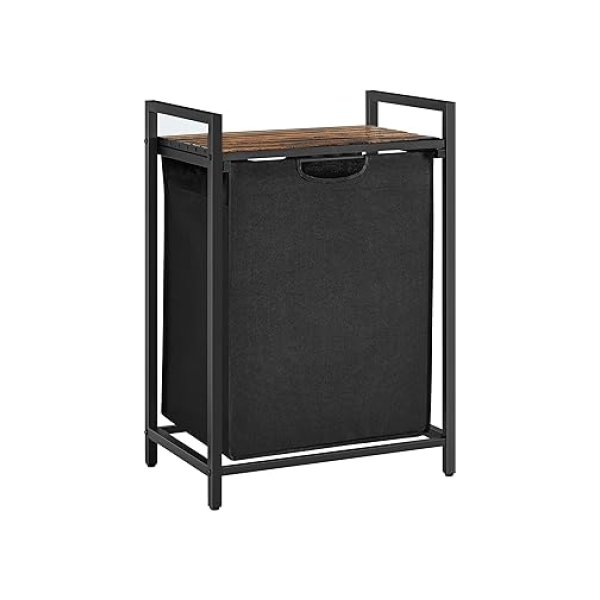 Wasmand met Plank – Uittrekbare Waszak – Metalen Frame – 65L – Vintage Bruin/Zwart