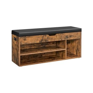 Schoenbank gewatteerde opbergbank 3 compartimenten verborgen opslagplanken voor woonkamer ingang slaapkamer lading 150 kg rustiek bruin