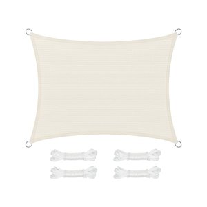 zonnescherm van polyetheen met hoge dichtheid (HDPE), zonwering, UV-bescherming, luchtdoorlatend, voor tuin, balkon, terras; ademend, waterdoorlatend, 4 x 3 m, beigewit.