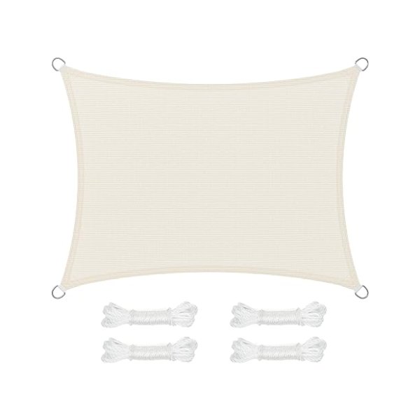 zonnescherm van polyetheen met hoge dichtheid (HDPE), zonwering, UV-bescherming, luchtdoorlatend, voor tuin, balkon, terras; ademend, waterdoorlatend, 4 x 3 m, beigewit.