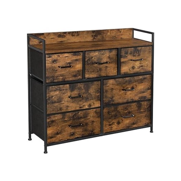 Ladekast, kast, opbergkast, 7 laden stof met handgrepen, metalen frame, industriële stijl, rustiek bruin en zwart