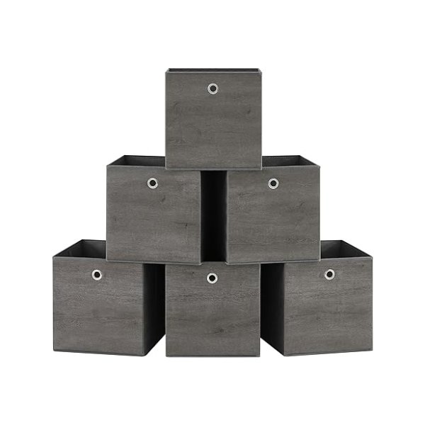 Opslagkubussen, set van 6 opslagbakken met handgreep, niet-geweven stofopslagboxen, 30 x 30 x 30 cm, geschikt voor kubusopslageenheid, opvouwbaar, kledingopslag, mistgrijs