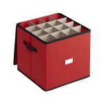 Kerstdecoratie opbergdoos, opslag van kerstballen, 64 compartimenten, elk 7,5 cm, stapelbaar, met deksel, ritssluiting, verstelbare scheiders, niet-geweven stof, kersenrood