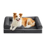 Osucro orthopedisch hondenbed bank bank pet bed zacht gevotte verhoogde randen verwijderbaar en wasbaar deksel 91 x 71 x 25 cm niet-slip grijs
