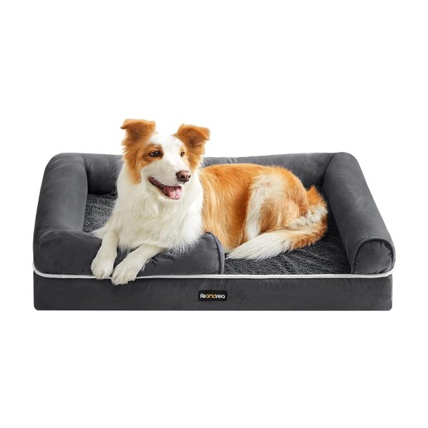 Osucro orthopedisch hondenbed bank bank pet bed zacht gevotte verhoogde randen verwijderbaar en wasbaar deksel 91 x 71 x 25 cm niet-slip grijs