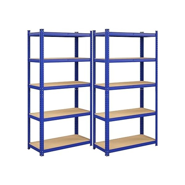 Opslagrekken, zware rekken, set van 2, kelderrekken, 180 x 90 x 40 cm, tot 875 kg laadcapaciteit, rekken, boutloze rekken, versterkte stalen frame, 5 verstelbare planken, blauw