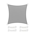 Zonnezeil/schaduwdoek; van HDPE-kunststof (polyethyleen); scheurt niet; is weerbestendig; met uv-bescherming; luchtdoorlatend; voor tuin, balkon, terras, camping; met scheerlijnen (totaal 2 m), 2 x 2 m, lichtgrijs