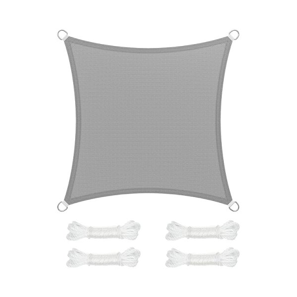 Zonnezeil/schaduwdoek; van HDPE-kunststof (polyethyleen); scheurt niet; is weerbestendig; met uv-bescherming; luchtdoorlatend; voor tuin, balkon, terras, camping; met scheerlijnen (totaal 2 m), 2 x 2 m, lichtgrijs