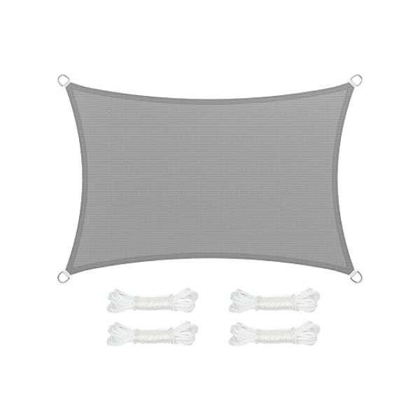 Zonnezeil/schaduwdoek; van HDPE-kunststof (polyethyleen); scheurt niet; is weerbestendig; met uv-bescherming; luchtdoorlatend; voor tuin, balkon, terras, camping; met scheerlijnen (totaal 2 m), 2 x 3 m, lichtgrijs