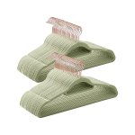 Kledinghangers fluweel set van 50 beugels niet-slip kleine tie staaf 360 ° roteerbare haak in roségoud, 0,5 cm dik, ruimtebesparend, 43,5 cm lang voor jassen, broeken, lichtgroen