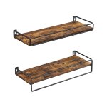 Kruidenrek, set van 2, keukenrek, zwevend rek met stang, wandplank, opbergruimte, aan de muur, voor keuken, slaapkamer, woonkamer, vintage bruin-zwart