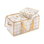 Bauble opbergdoos, kerstdecoratie opbergdoos, 128 dozen, modulaire scheidingsmiddelen, 67 x 34 x 34 cm, semi-transparant goud