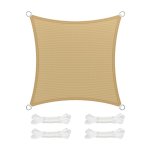 Zonnezeil/schaduwdoek; van HDPE-kunststof (polyethyleen); scheurt niet; is weerbestendig; met uv-bescherming; luchtdoorlatend; voor tuin, balkon, terras, camping; met scheerlijnen (totaal 2 m), 2 x 2 m, zandgeel
