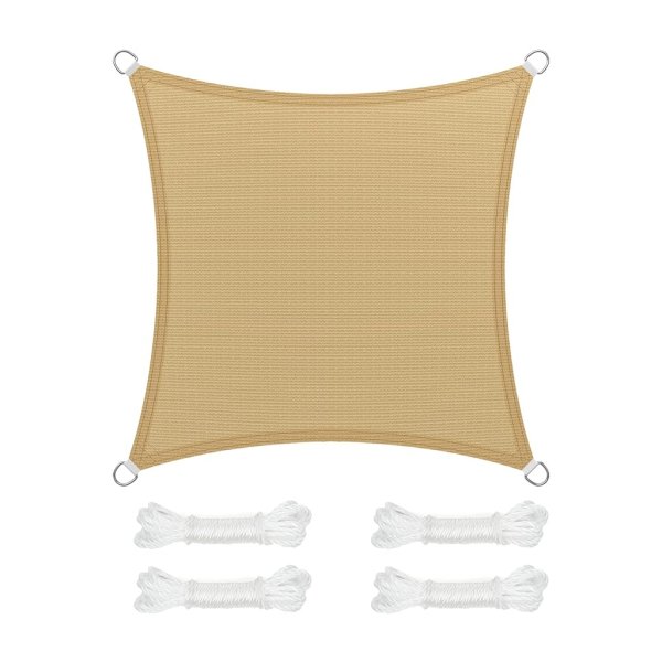 Zonnezeil/schaduwdoek; van HDPE-kunststof (polyethyleen); scheurt niet; is weerbestendig; met uv-bescherming; luchtdoorlatend; voor tuin, balkon, terras, camping; met scheerlijnen (totaal 2 m), 2 x 2 m, zandgeel