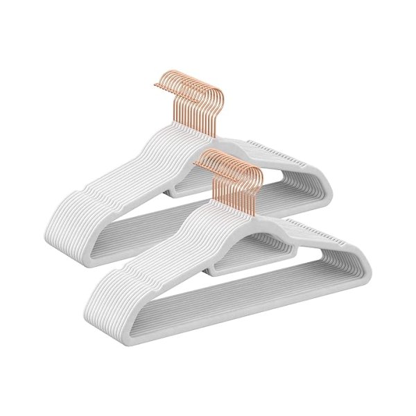 30 stuks fluwelen jas hangers met tie balk, niet -slip, dikte 0,5 cm, lengte 43,5 cm, voor jassen jurken broeken - wit en roségoud