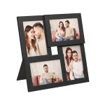 Fotoframe collage voor 4 foto's, 10 x 15 cm, wandbevestiging fotogalerij display, met glazen plaat, zwarte houten graan