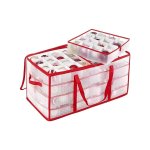 Bauble opbergdoos, opbergdoos van kerstdecoratie, 128 dozen, modulaire scheiders, 67 x 34 x 34 cm, semi-transparant rood