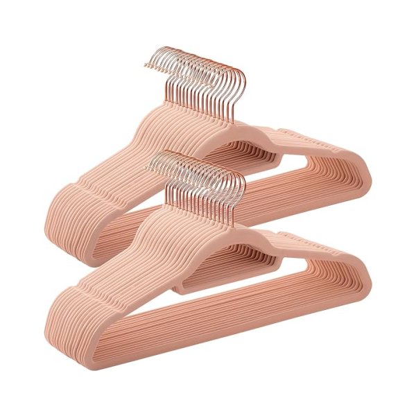 Velvet kleerhanger, pak van 50, niet-slip kleerhanger, roteerbare haak in roze goud, dikte 0,5 cm, ruimtebesparing, 45 cm lang voor jassen, shirts, rokken, broeken, banden, roze