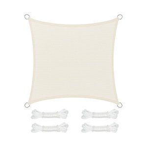 Rechthoekig zonnezeil/schaduwdoek; 3 x 3 m; van HDPE-kunststof (polyethyleen); scheurt niet; is weerbestendig; met uv-bescherming; luchtdoorlatend; voor tuin, balkon, terras, camping; met scheerlijnen (totaal 2 m), 3 x 3 m, beigewit.