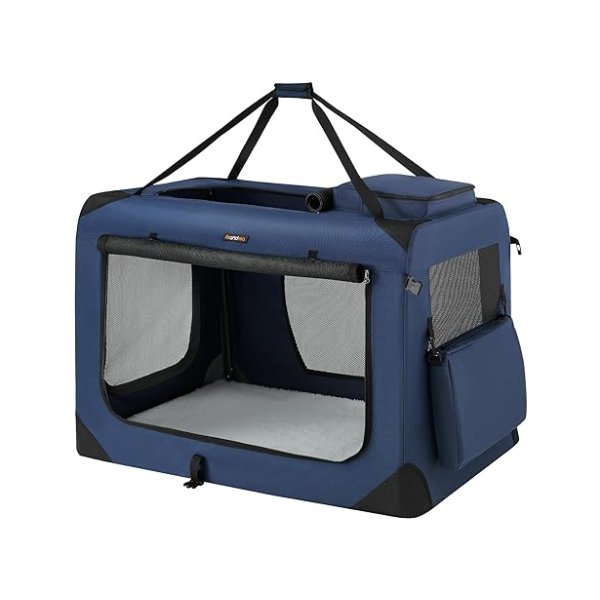 Opvouwbare hondendoos, transportdooshond, xxxl, hondentas, Oxford -stof, gaasstof, ademend draagbaar, metalen frame met handgrepen, zakken, 102 x 69 x 69 cm, donkerblauw