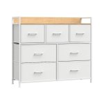 Ladekast 7 stoffenladen met handgrepen metalen frame industrieel ontwerp wit-oak 28 5 x 98 x 12 5 cm