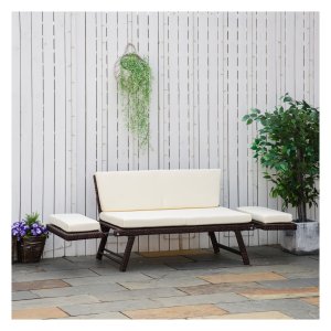 Tuinset - Poly rotan - Opvouwbare armleuningen - Stalen frame - Bruin