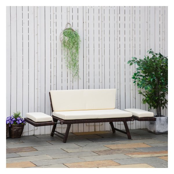 Tuinset - Poly rotan - Opvouwbare armleuningen - Stalen frame - Bruin