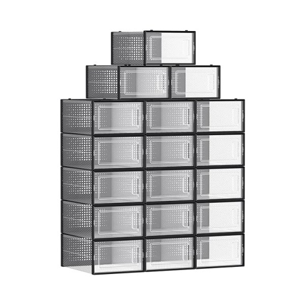 Schoenendozen Set van 18 schoen opbergdozen Schoen Organizer Plastic dozen opvouwbare stapelbaar voor schoenen op maat 42 transparant zwart