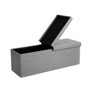 Opbergbank, opbergkast, bedpunt, gevoerde stoel, vouwdeksel, vouwschoenbank, stof 110 x 38 x 38 cm, laadvermogen 300 kg, lichtgrijs