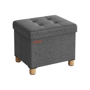 Opbergdoos Kruk met voetsteun opvouwbare bank met opbergruimte 32 x 40 x 33,5 cm voor woonkamer slaapkamer donkergrijs
