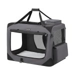 Hondenkrat opvouwbaar, transportdooshond, maat XL Dog Bag Oxford Fabric, Mesh, Ademen, draagbaar, transportbaar, metalen frame, met handgrepen, zakken, 81 x 58 x 58 cm, grijs