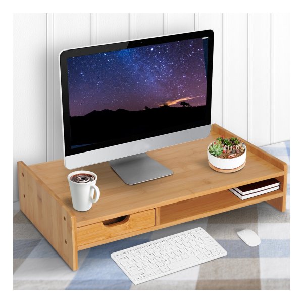 Monitorstandaard - Stay Organized - met lade en bureau-organizer - natuurlijke kleur