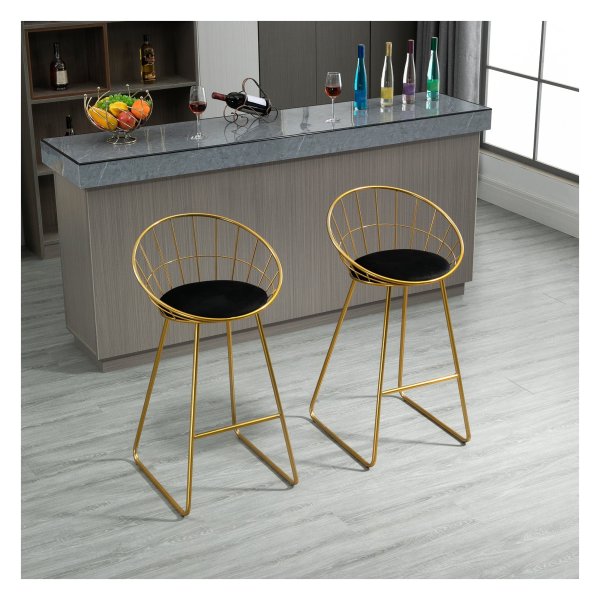 Barstoel – Luxeria - Kunststof Rugleuning – Fluweelachtige Bekleding - Goudkleurig