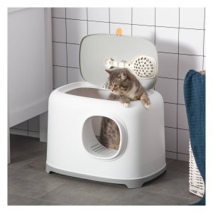 Kattenbak - HappyPets - Met klapdeksel – Opvangmat - Grijs