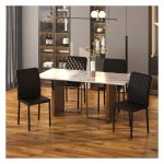 Eetkamerstoelen – Zaza Home - Gewatteerd en stalen poten - Zwart
