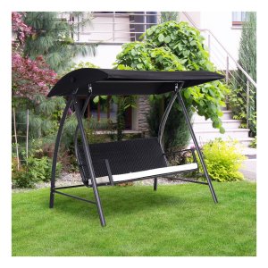 Tuinschommel - Hollywood Swing - Poly rattan - Zwart