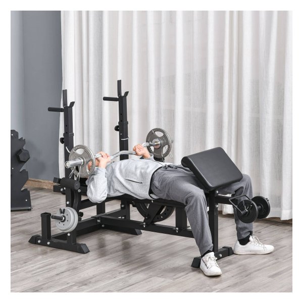 Halterbank - Fitnessgear - Verstelbaar - Staal & leer - Zwart