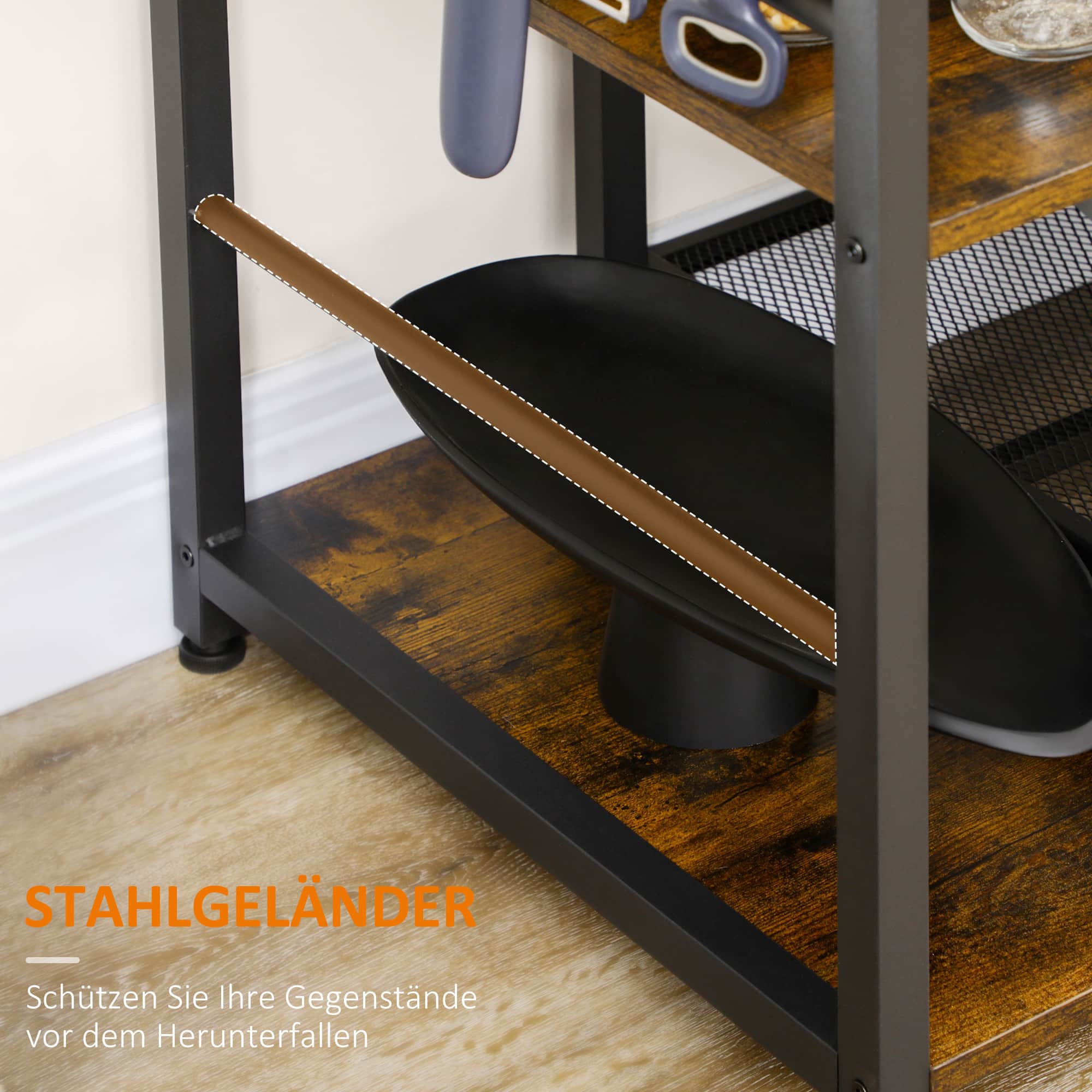 Keukenopslag - Industriële Keukenplank - Magnetronplank - 5 Haken Industrieel Staande Plank Met 8 Niveaus Kruidenplank Opslagplank Bakkerijplank Staal
