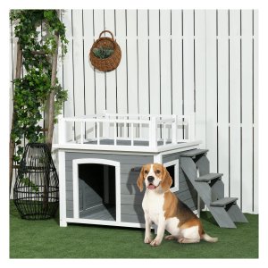 Hondenhuis - LuxeHonden - Balkon - Stappen - Lichtgrijs