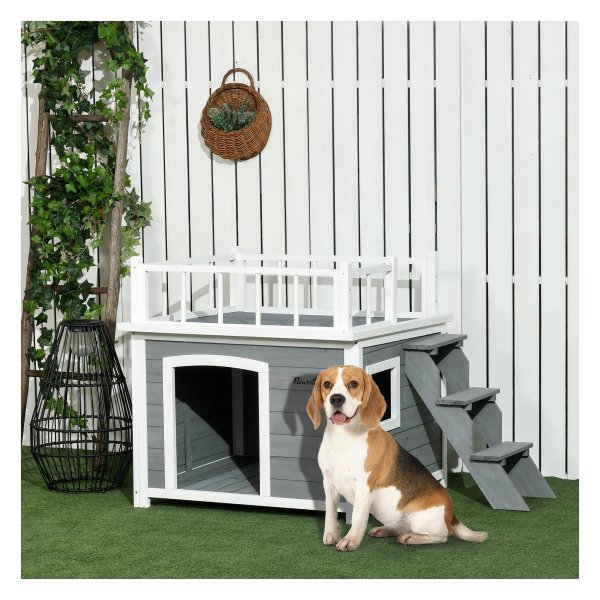 Hondenhuis - LuxeHonden - Balkon - Stappen - Lichtgrijs
