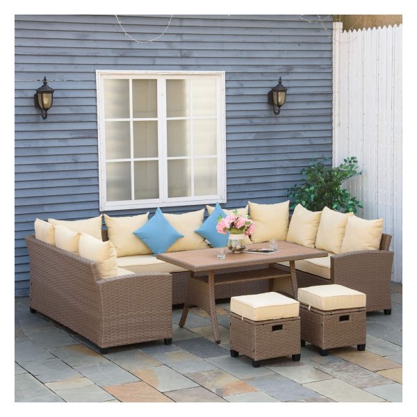 Rattan-tuinset - LuxusGarten - voor 10 personen - inclusief kussens - bruin