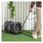 Huisdierentrolley - LuxePets - Uitschuifbare handgreep - Gaasramen - Grijs