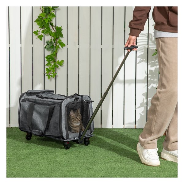 Huisdierentrolley - LuxePets - Uitschuifbare handgreep - Gaasramen - Grijs